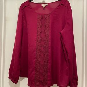 LOFT- Cranberry Medium billowy blouse with detailing of scallop in center